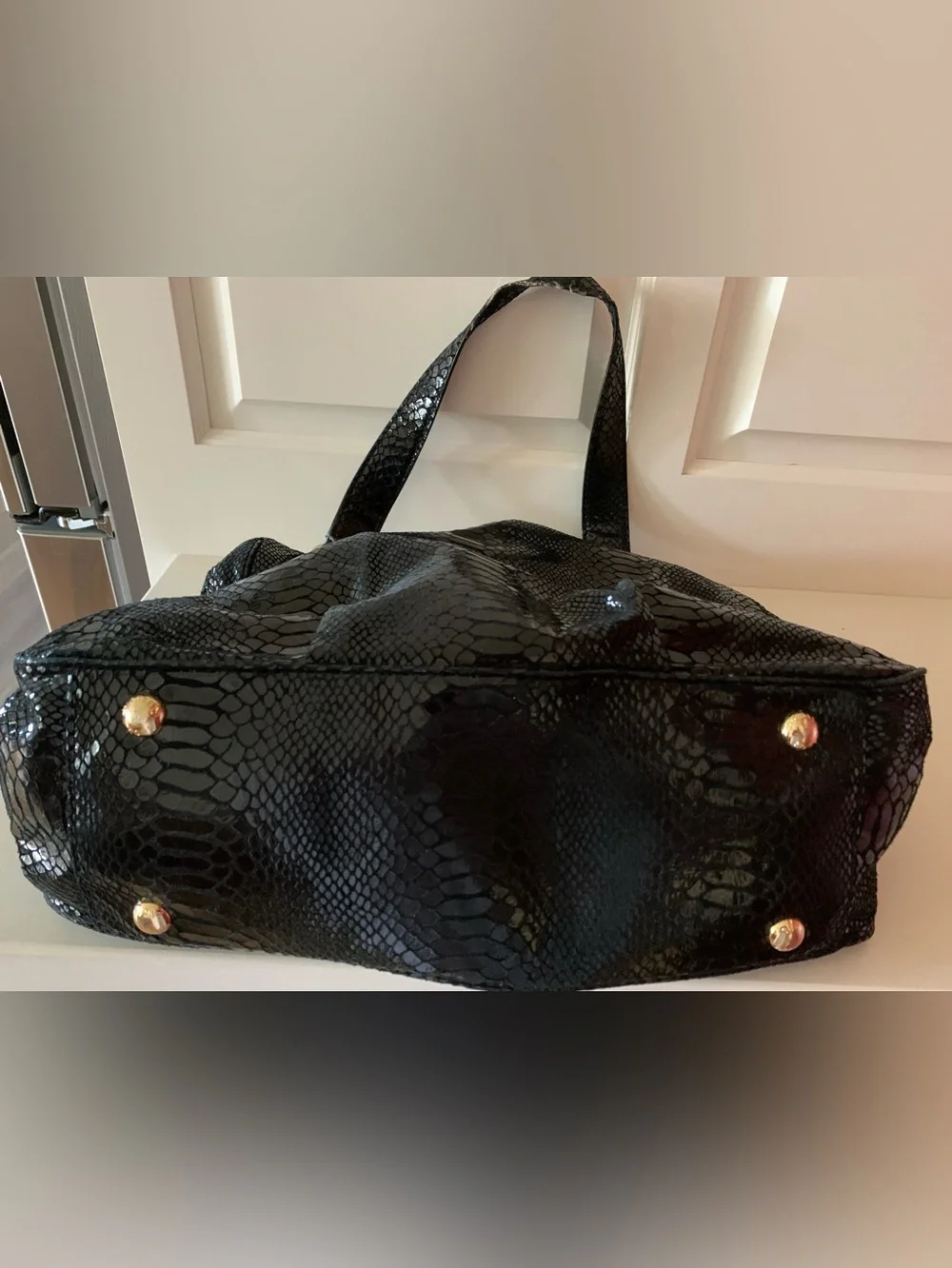 Michael Kors Black Leather in Snakeskin Design Handbag/Tote